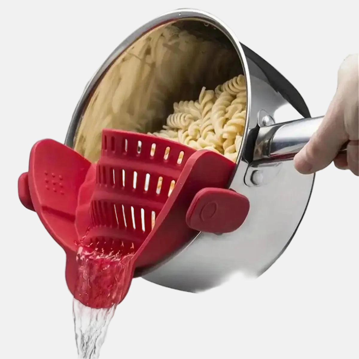 Universal Clip-On Silicone Pot Strainer – Heat-Resistant, Hands-Free Snap-On Colander for Easy Draining