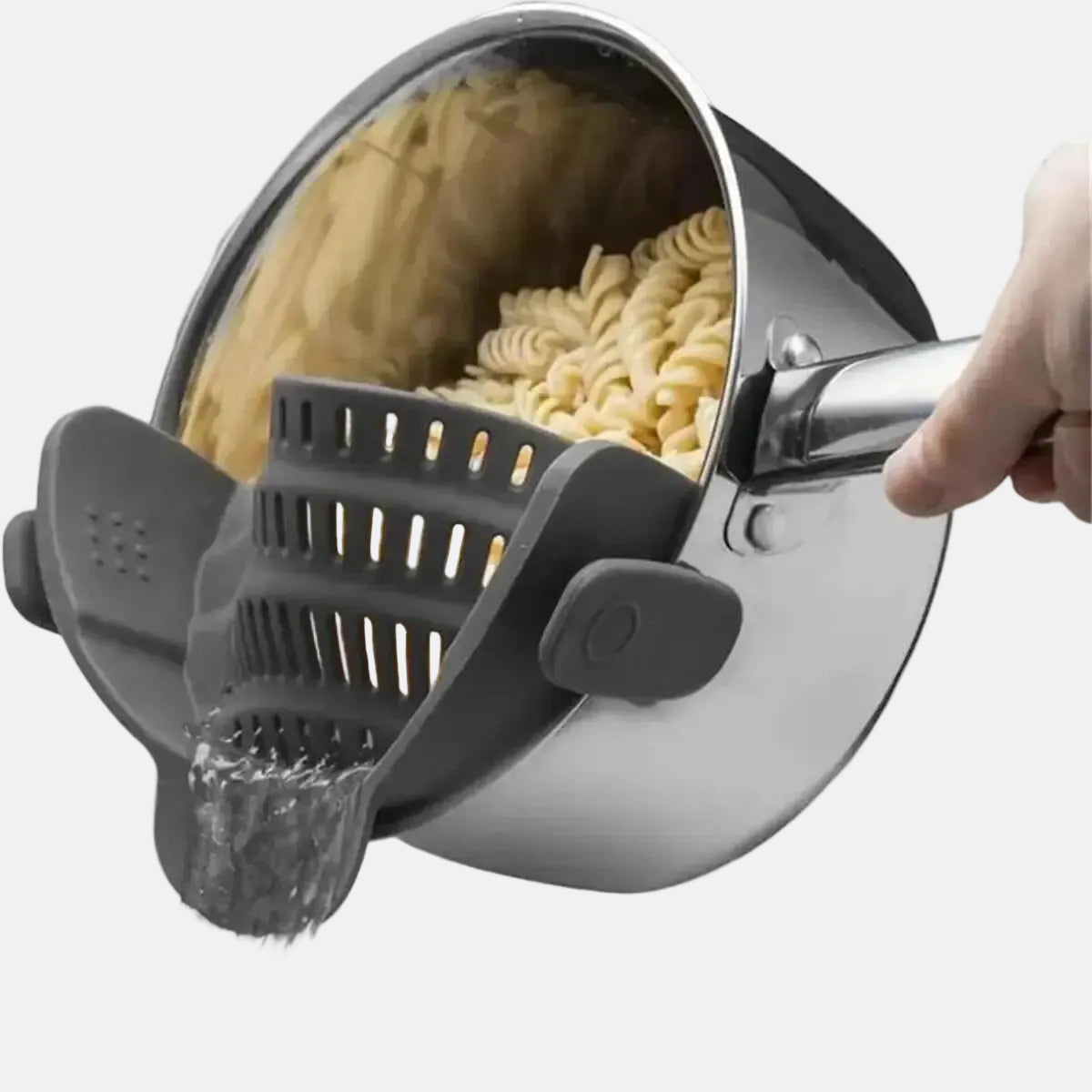 Universal Clip-On Silicone Pot Strainer – Heat-Resistant, Hands-Free Snap-On Colander for Easy Draining