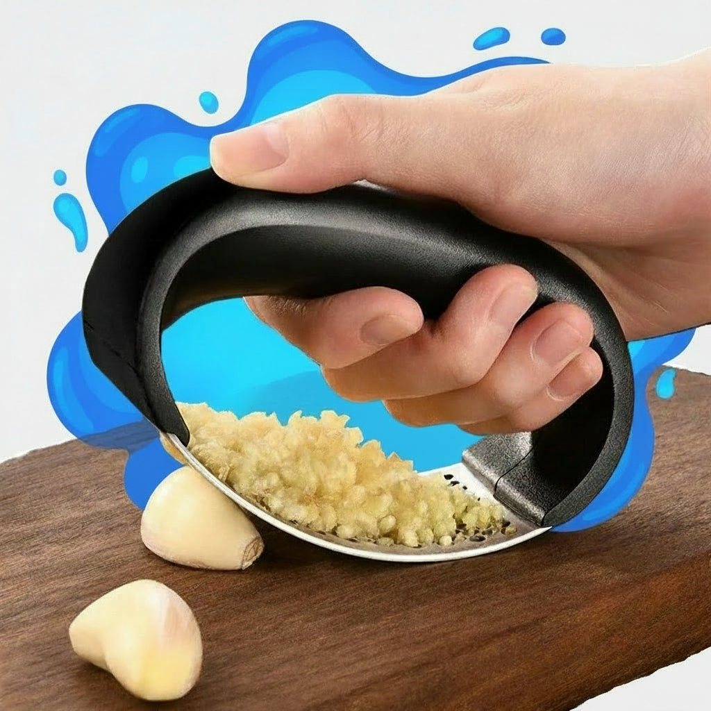 Ergonomic Garlic Rocker – Stainless Steel Hand Press for Garlic &amp; Ginger